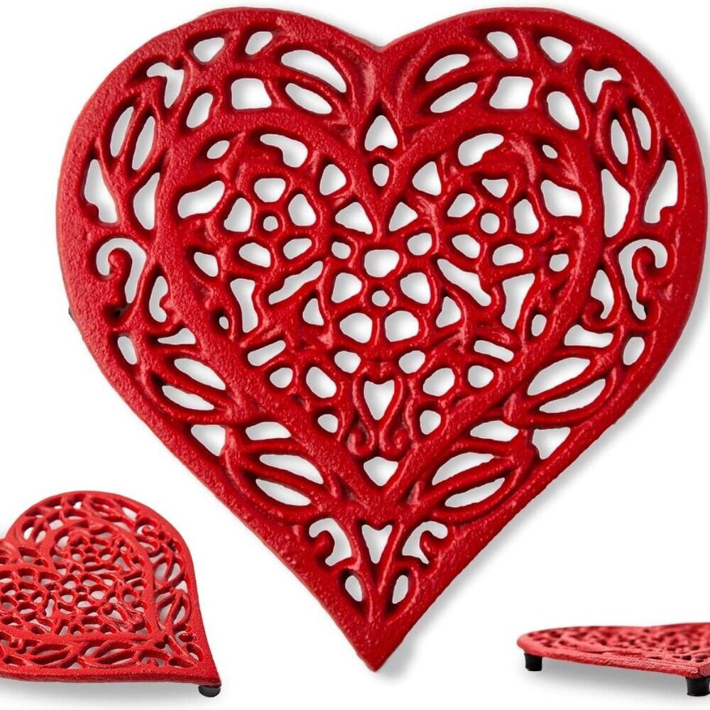 Cast Iron Heart Trivet | Decorative Cast Iron Trivet for Kitchen Countertop Or D